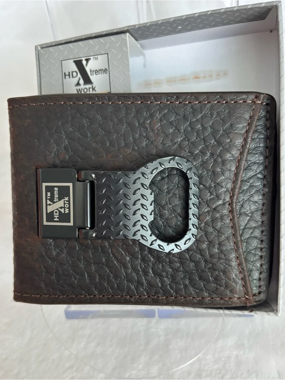 HD XTREME WORK Men's Top Grain Leather Bi-Fold Wallet and Money Clip--NWT